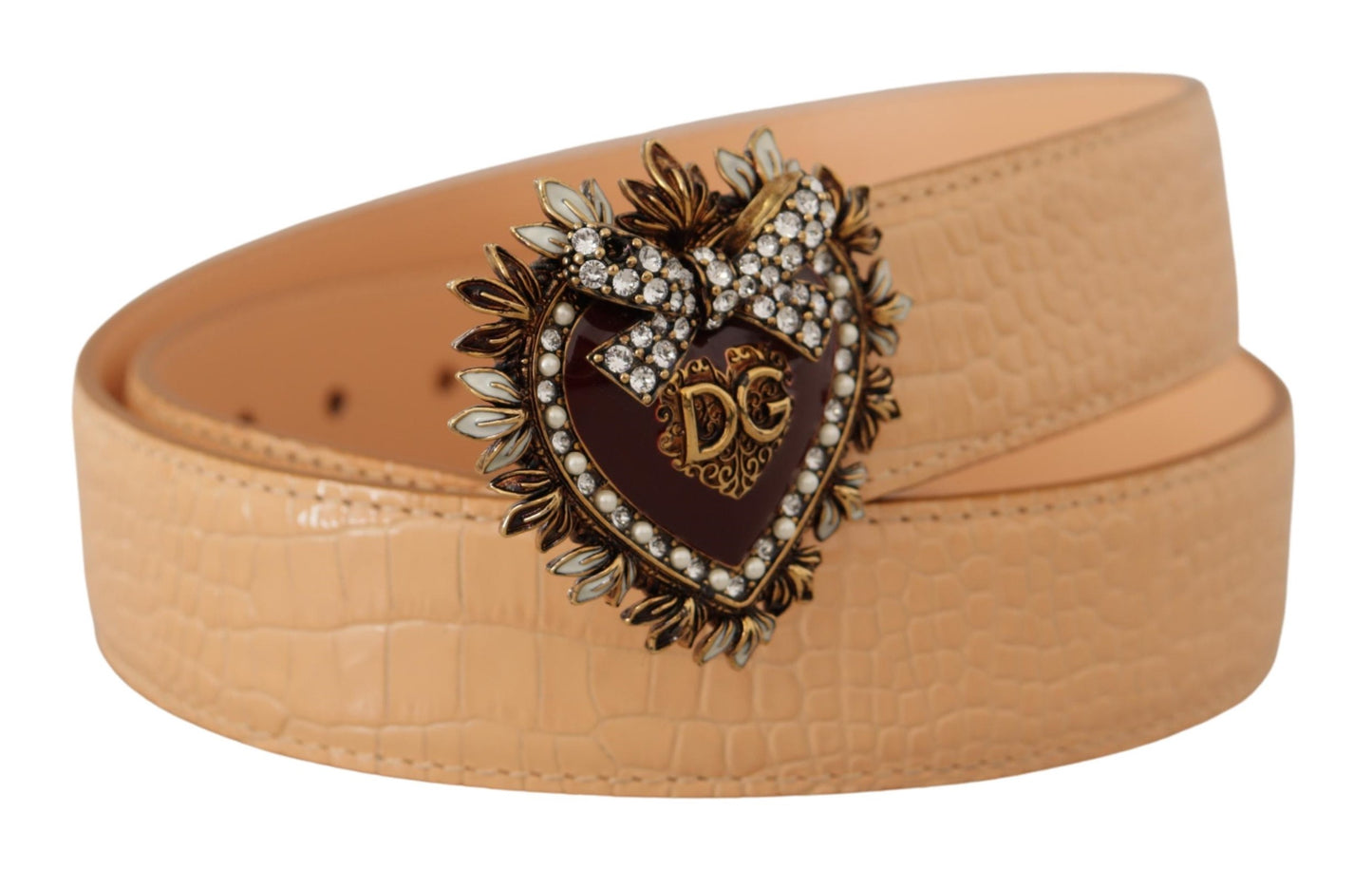 Dolce & Gabbana Enchanting Nude Leather Belt with Engraved Buckle Dolce & Gabbana