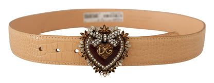 Dolce & Gabbana Enchanting Nude Leather Belt with Engraved Buckle Dolce & Gabbana