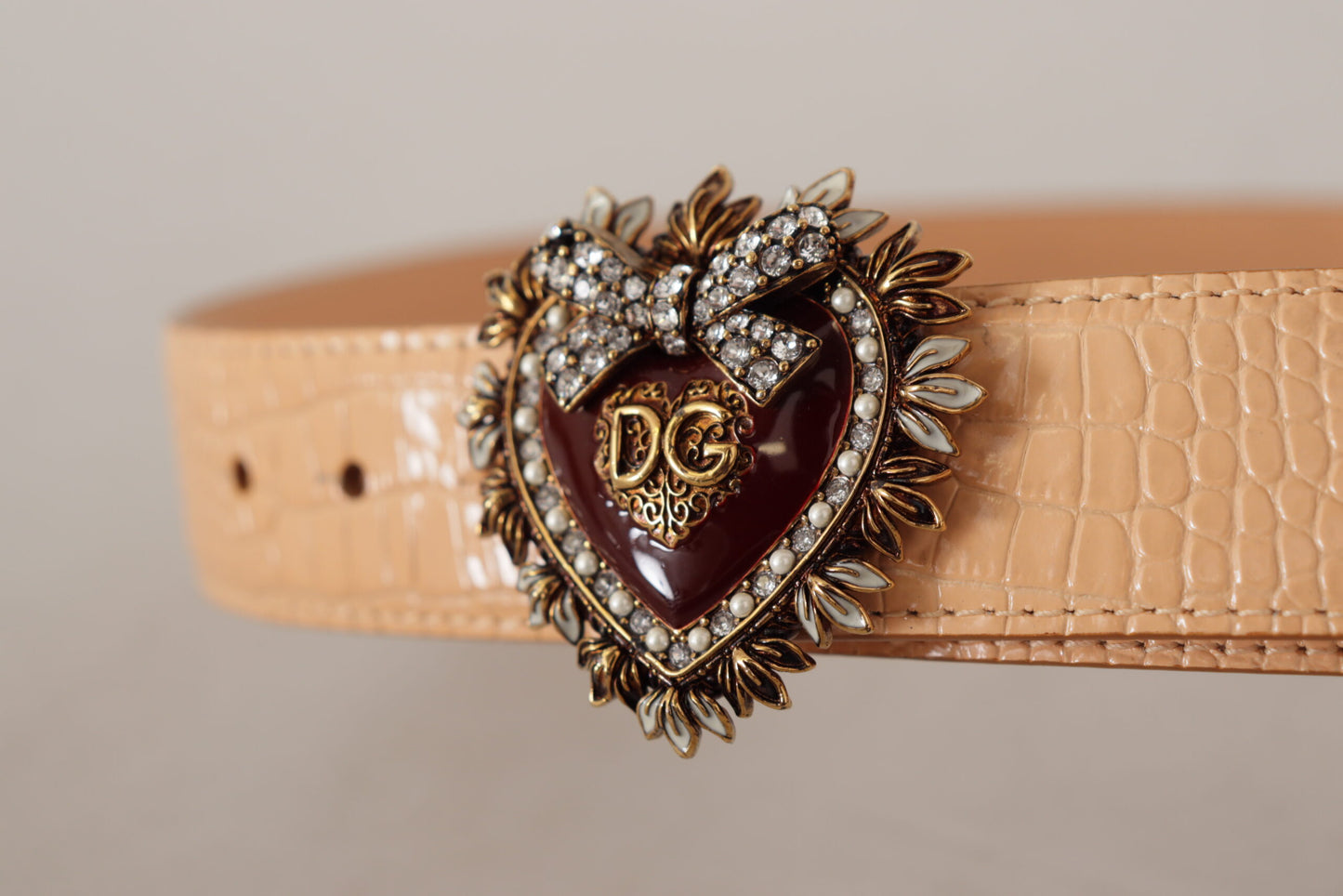 Dolce & Gabbana Enchanting Nude Leather Belt with Engraved Buckle Dolce & Gabbana