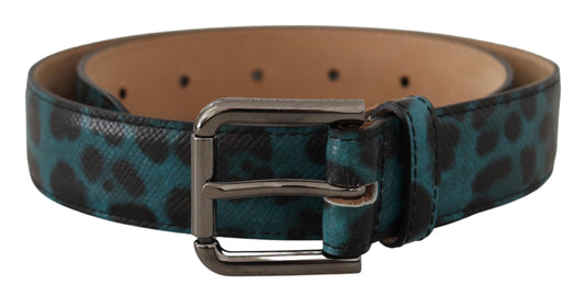 Dolce & Gabbana Engraved Logo Leather Belt in Blue Green Dolce & Gabbana