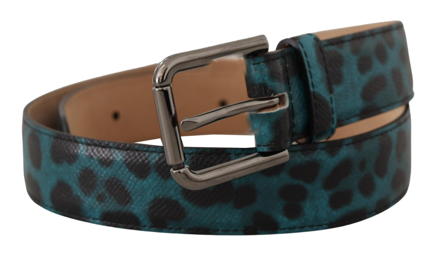 Dolce & Gabbana Engraved Logo Leather Belt in Blue Green Dolce & Gabbana