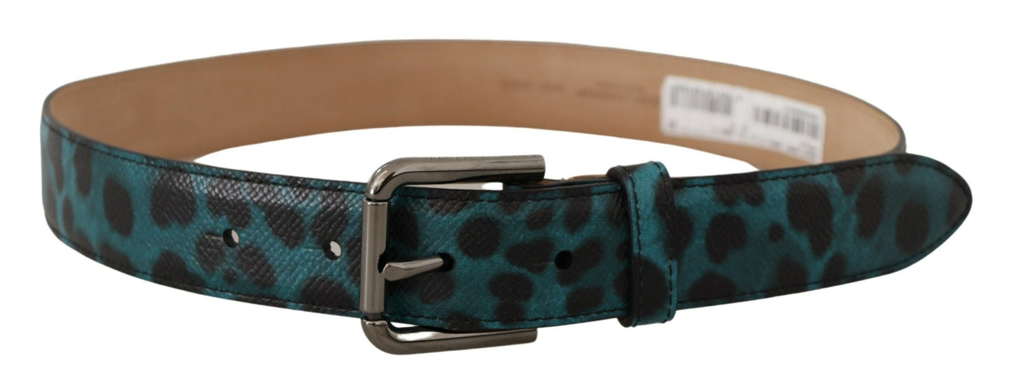 Dolce & Gabbana Engraved Logo Leather Belt in Blue Green Dolce & Gabbana