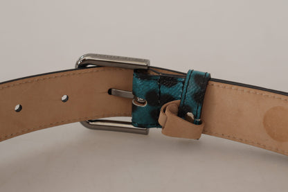 Dolce & Gabbana Engraved Logo Leather Belt in Blue Green Dolce & Gabbana