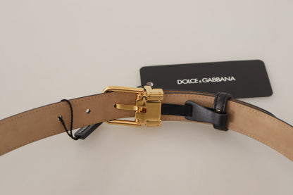 Dolce & Gabbana Elegant Black Leather Belt with Engraved Buckle Dolce & Gabbana