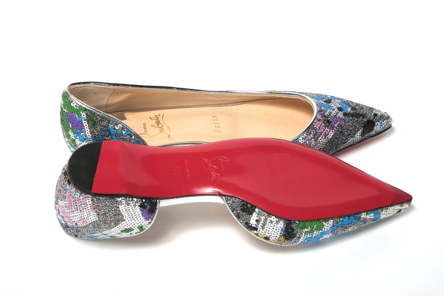 Christian Louboutin Multicolor Silver Flat Point Toe Shoe Christian Louboutin