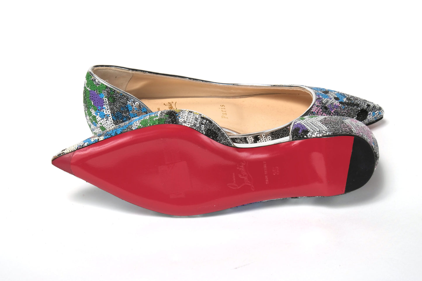 Christian Louboutin Multicolor Silver Flat Point Toe Shoe Christian Louboutin