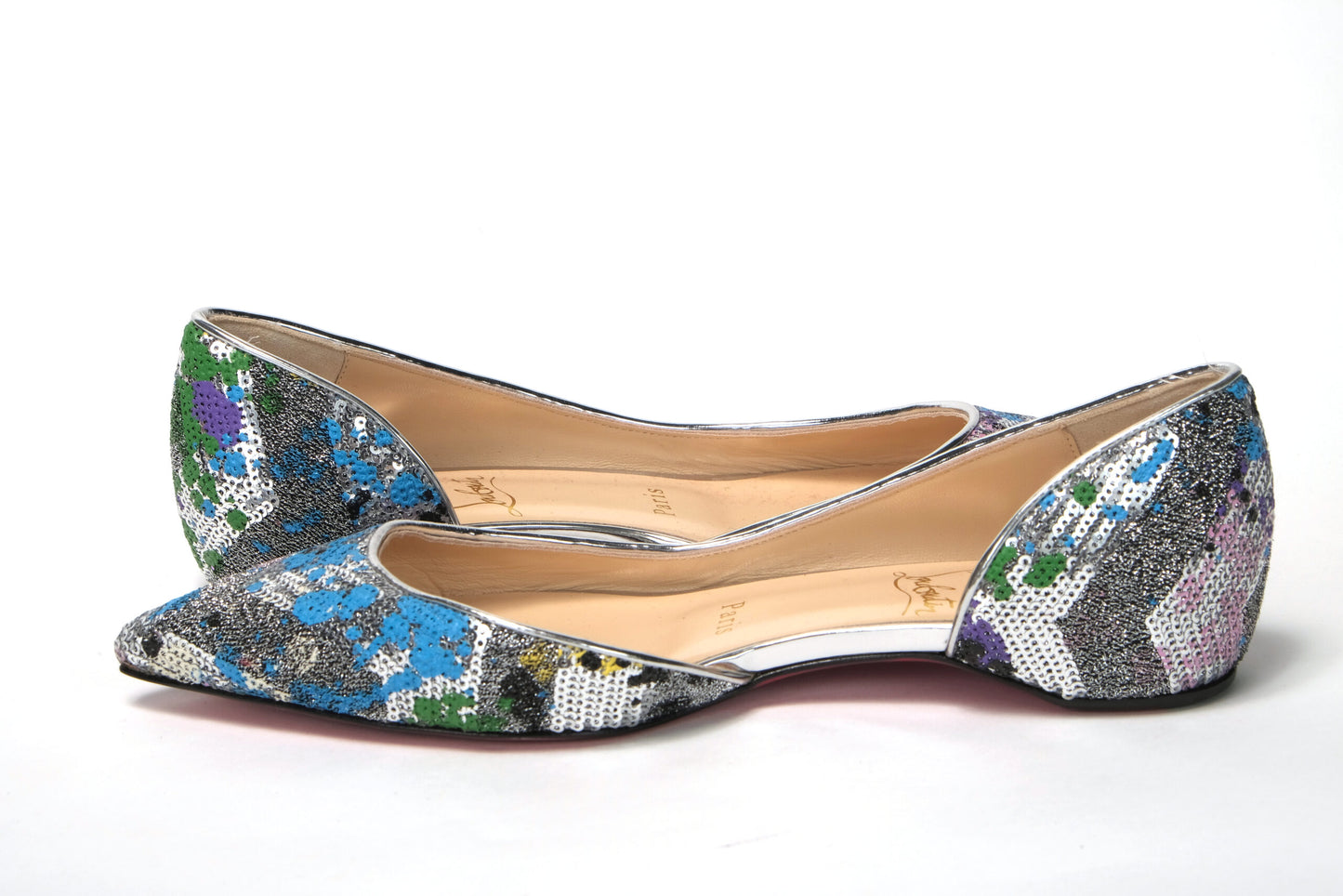 Christian Louboutin Multicolor Silver Flat Point Toe Shoe Christian Louboutin