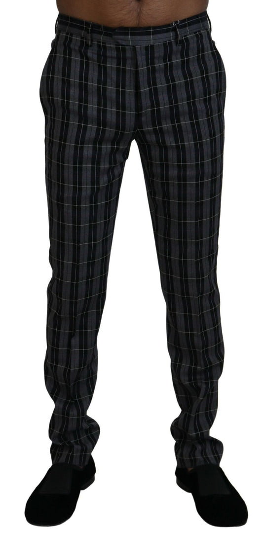 BENCIVENGA Elegant Gray Checkered Wool Chino Pants BENCIVENGA