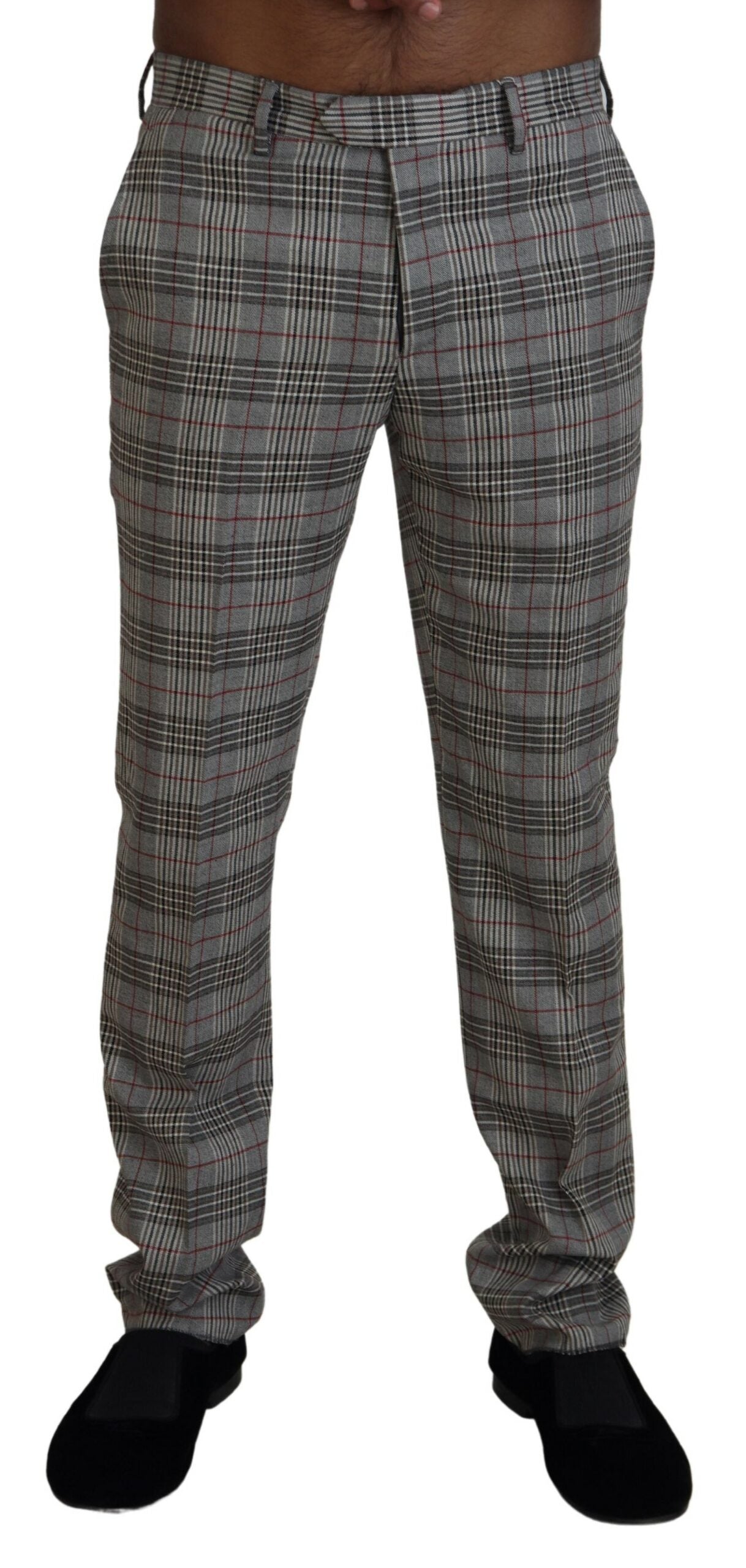 BENCIVENGA Elegant Gray Checkered Slim Men's Pants BENCIVENGA