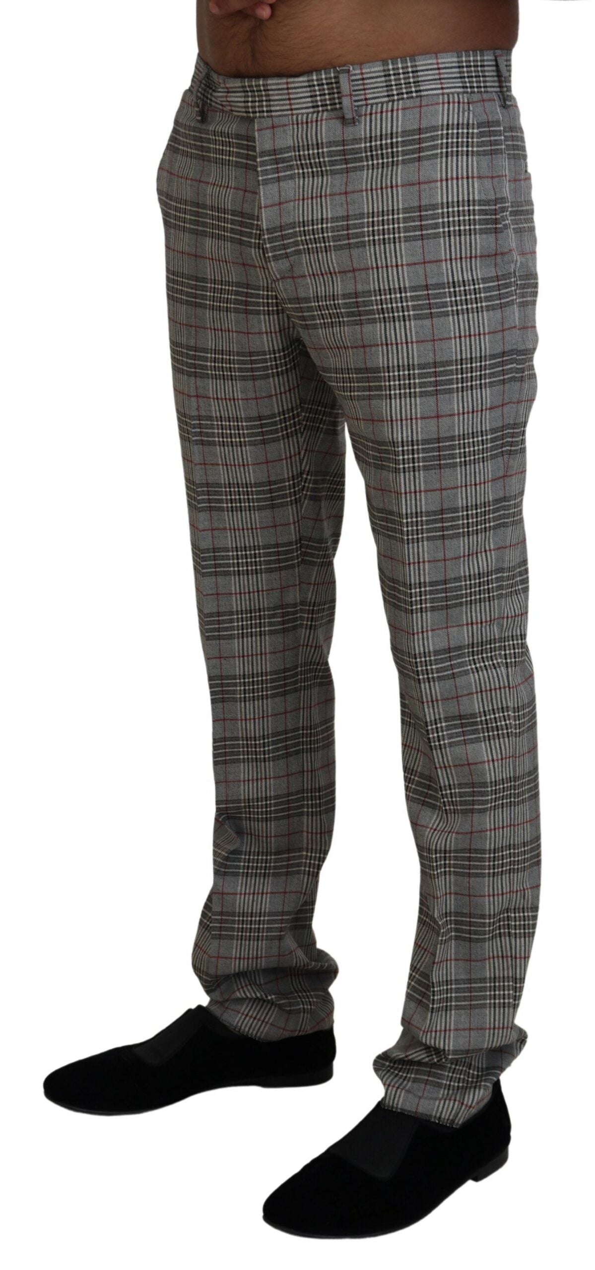 BENCIVENGA Elegant Gray Checkered Slim Men's Pants BENCIVENGA