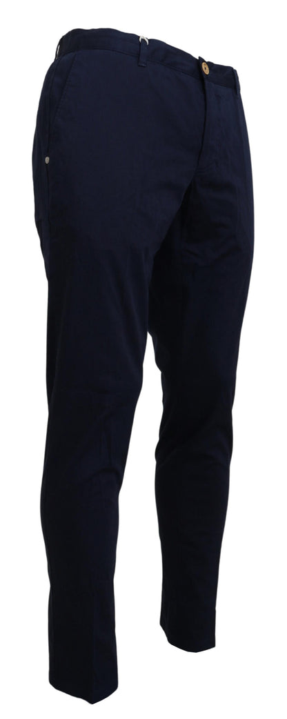 Domenico Tagliente Elegant Dark Blue Slim Chino Pants Domenico Tagliente