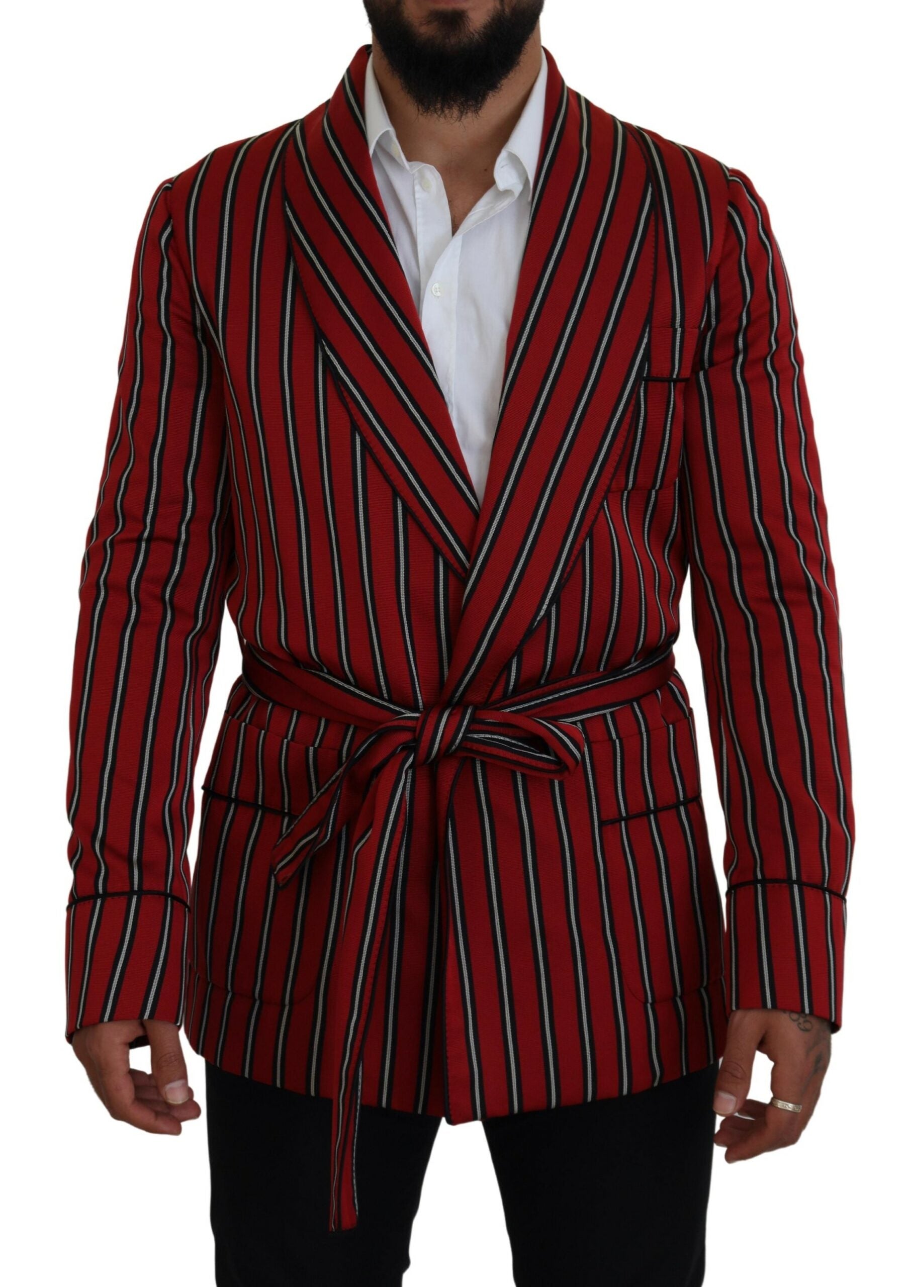 Dolce & Gabbana Elegant Red Striped Long Robe Luxury Wear