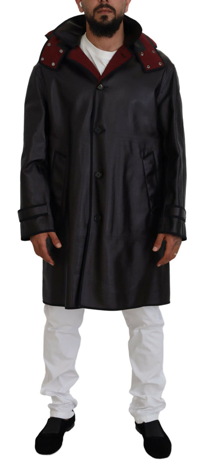 Dolce & Gabbana Elegant Hooded Parka Coat in Black and Bordeaux Dolce & Gabbana