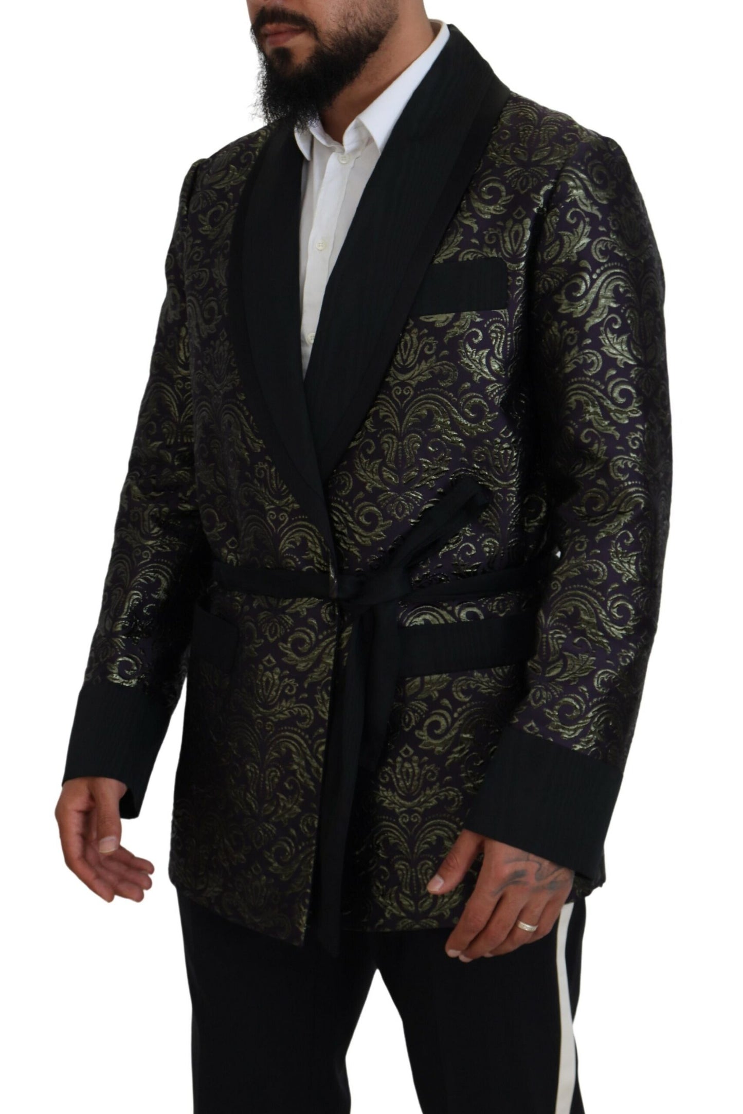 Dolce & Gabbana Gold Jacquard Robe Jacket Dolce & Gabbana