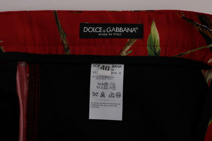 Dolce & Gabbana Elegant Silk Dress Trousers in Red Bird Print Dolce & Gabbana