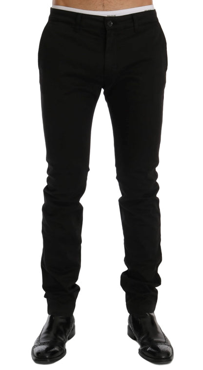 GF Ferre Elegant Slim Fit Black Cotton Trousers GF Ferre