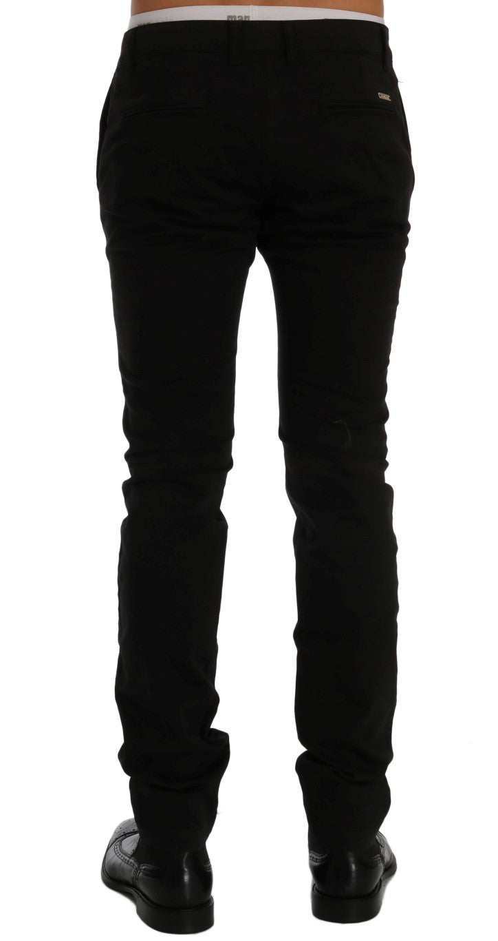 GF Ferre Elegant Slim Fit Black Cotton Trousers GF Ferre