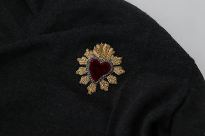 Dolce & Gabbana V-Neck Cashmere Sweater with Heart Embroidery Dolce & Gabbana