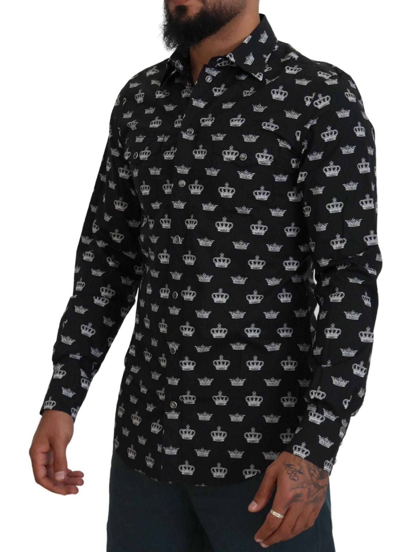 Dolce & Gabbana Elegant Slim Fit Crown Print Formal Shirt Dolce & Gabbana