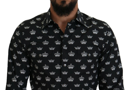 Dolce & Gabbana Elegant Slim Fit Crown Print Formal Shirt Dolce & Gabbana