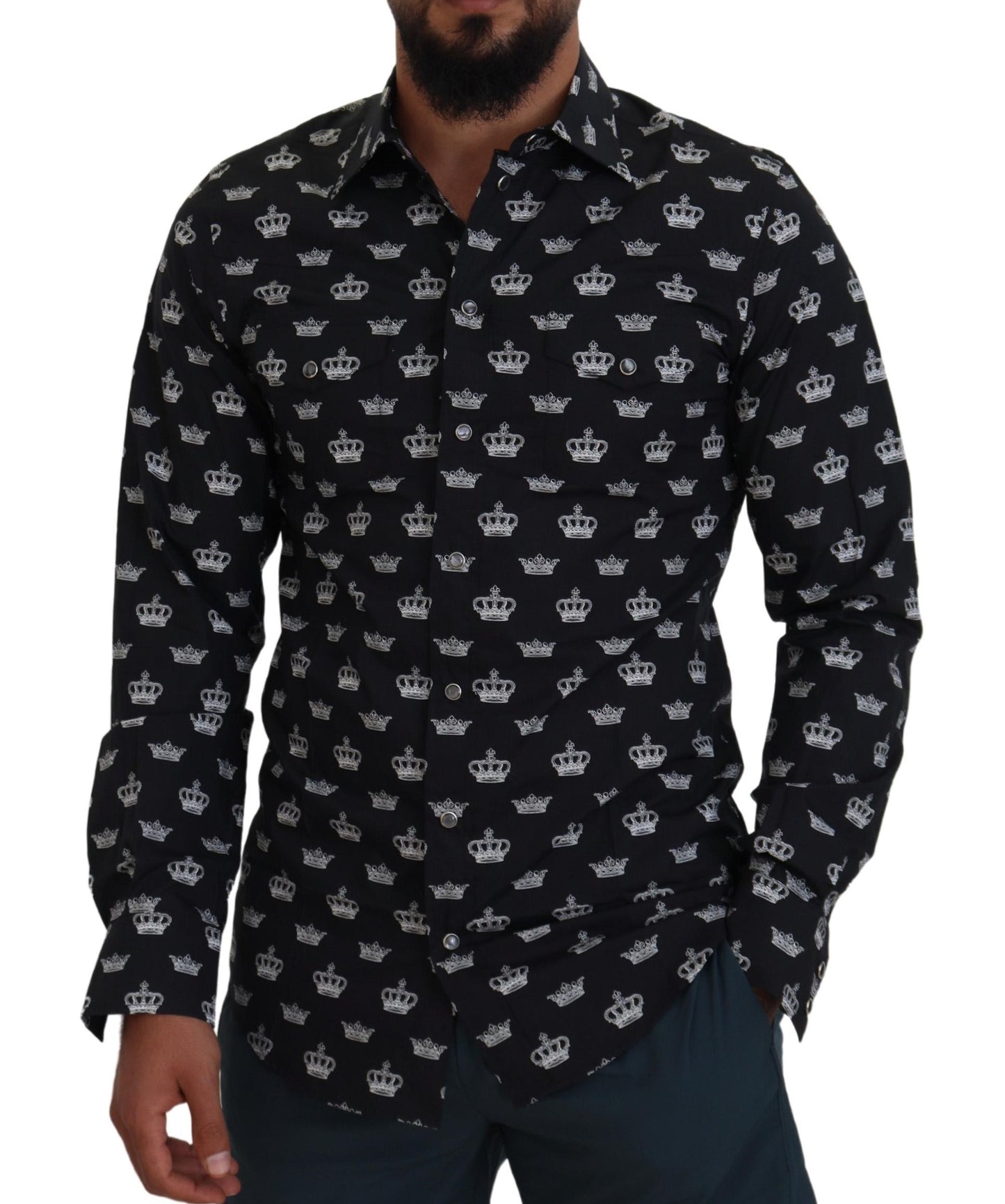 Dolce & Gabbana Elegant Slim Fit Crown Print Formal Shirt Dolce & Gabbana