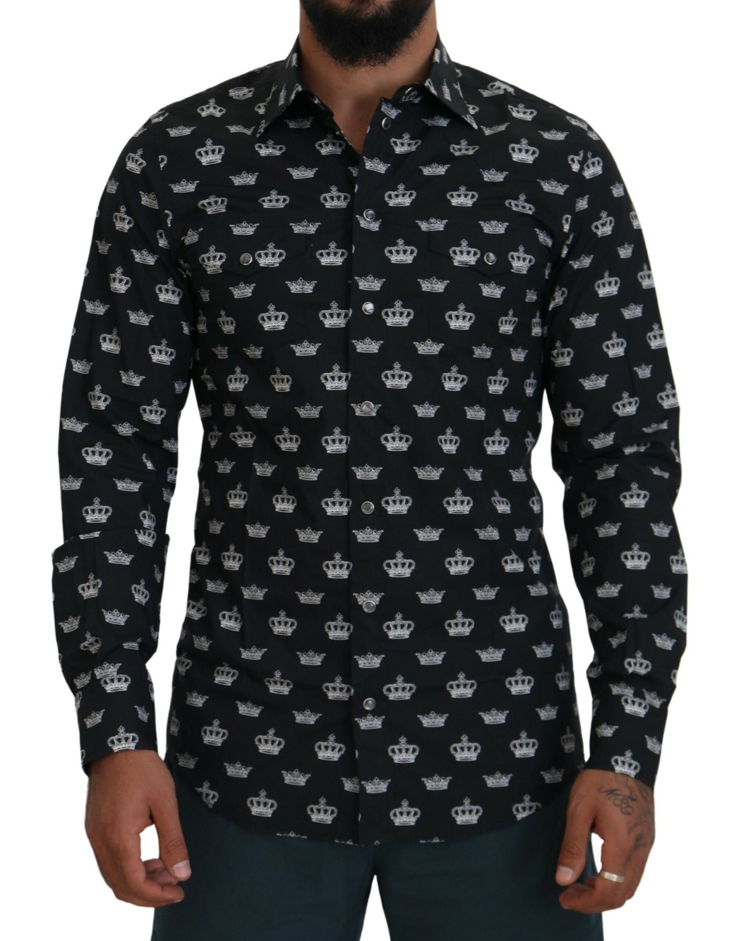 Dolce & Gabbana Elegant Slim Fit Crown Print Formal Shirt Dolce & Gabbana