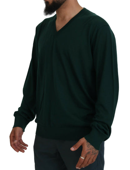 Dolce & Gabbana Elegant Green V-Neck Cashmere Sweater Dolce & Gabbana