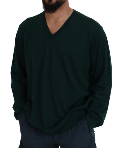 Dolce & Gabbana Elegant Green V-Neck Cashmere Sweater Dolce & Gabbana