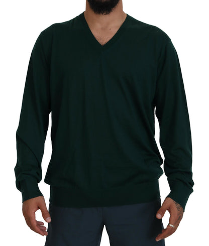 Dolce & Gabbana Elegant Green V-Neck Cashmere Sweater Dolce & Gabbana