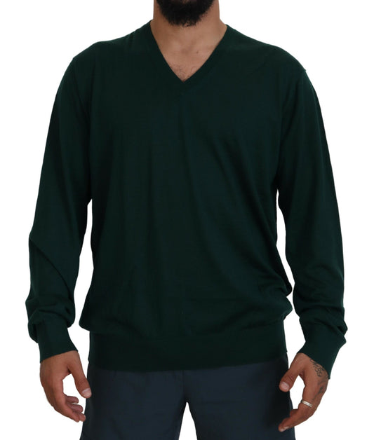 Dolce & Gabbana Elegant Green V-Neck Cashmere Sweater Dolce & Gabbana