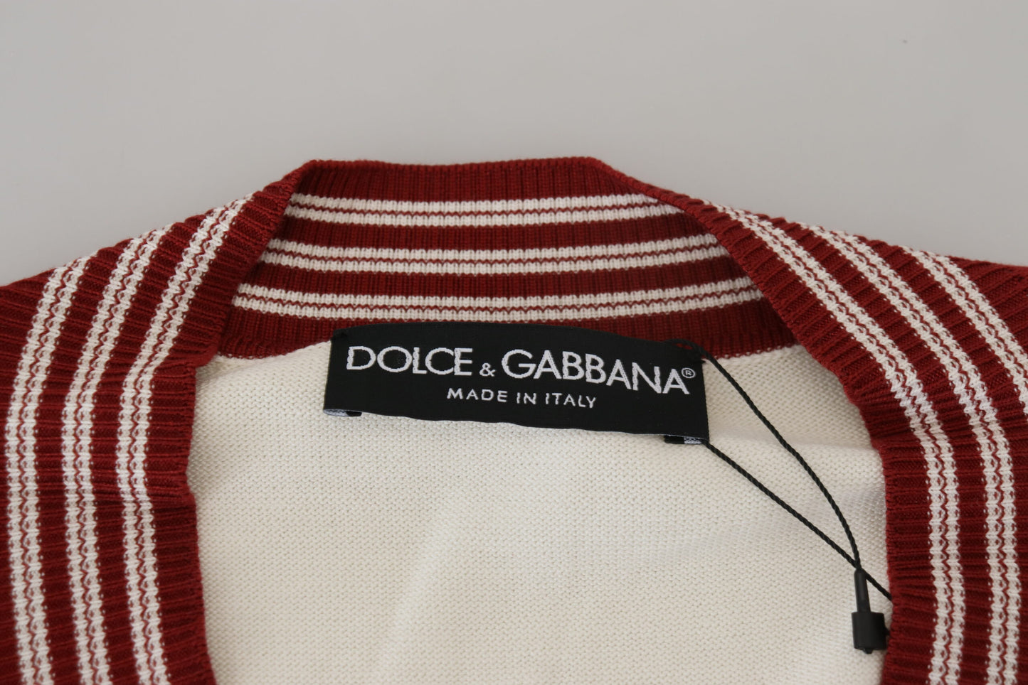 Dolce & Gabbana Off White Silk Cotton V-Neck Sweater Dolce & Gabbana