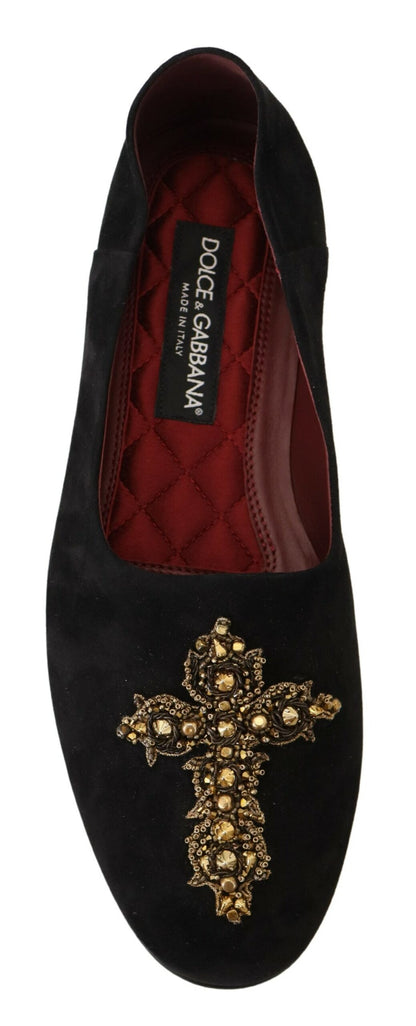 Dolce & Gabbana Black Gold Crystal Sequined Loafers Dolce & Gabbana