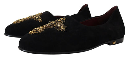 Dolce & Gabbana Black Gold Crystal Sequined Loafers Dolce & Gabbana