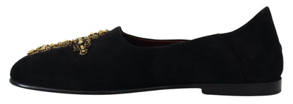 Dolce & Gabbana Black Gold Crystal Sequined Loafers Dolce & Gabbana