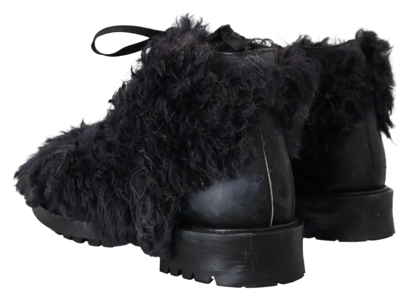 Dolce & Gabbana Black Leather Shearling Ankle Boots Dolce & Gabbana