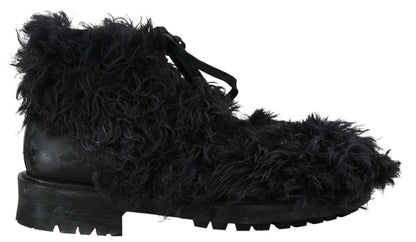 Dolce & Gabbana Black Leather Shearling Ankle Boots Dolce & Gabbana