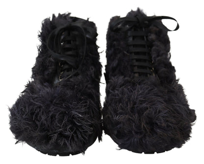 Dolce & Gabbana Black Leather Shearling Ankle Boots Dolce & Gabbana