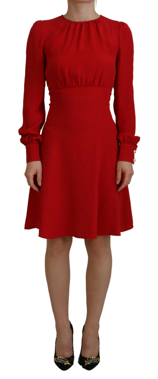 Dolce & Gabbana Elegant Red Silk A-Line Knee Length Dress Dolce & Gabbana