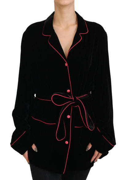 Dolce & Gabbana Elegant Black Silk-Blend Jacket with Waist Belt Dolce & Gabbana