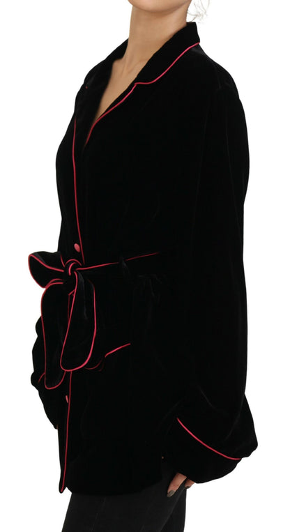 Dolce & Gabbana Elegant Black Silk-Blend Jacket with Waist Belt Dolce & Gabbana