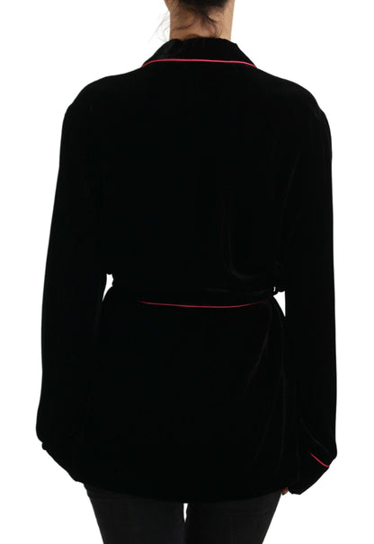 Dolce & Gabbana Elegant Black Silk-Blend Jacket with Waist Belt Dolce & Gabbana