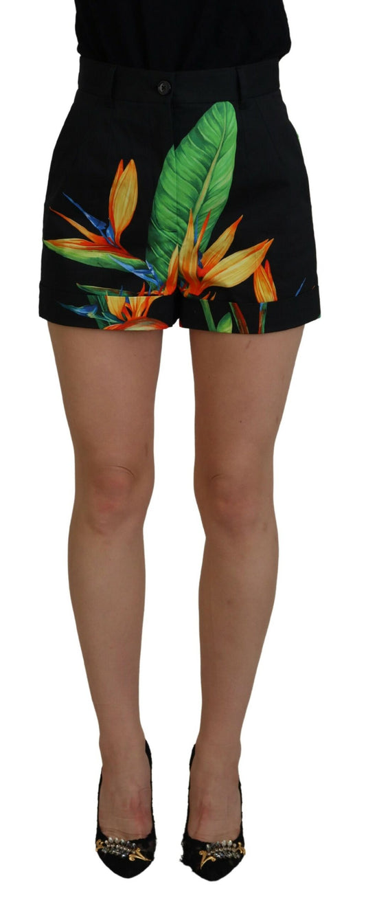 Dolce & Gabbana High Waist Hot Pants Shorts in Black Leaves Print Dolce & Gabbana