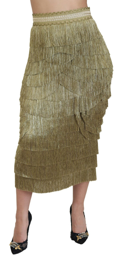 Dolce & Gabbana Golden High Waist Tiered Midi Skirt Dolce & Gabbana