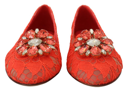 Dolce & Gabbana Elegant Lace Vally Flats in Coral Red Dolce & Gabbana