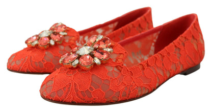 Dolce & Gabbana Elegant Lace Vally Flats in Coral Red Dolce & Gabbana