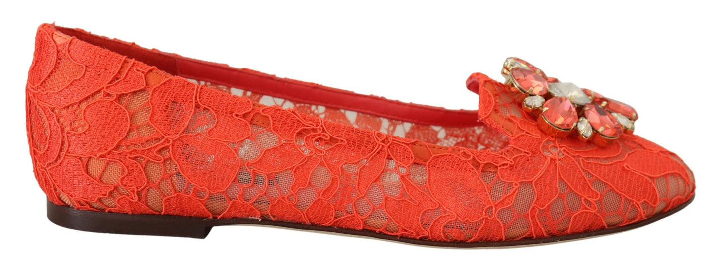 Dolce & Gabbana Elegant Lace Vally Flats in Coral Red Dolce & Gabbana