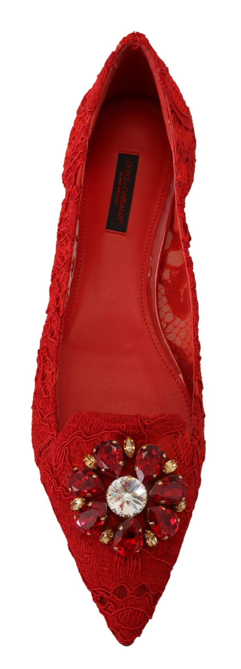 Dolce & Gabbana Red Crystal-Embellished Flats Dolce & Gabbana