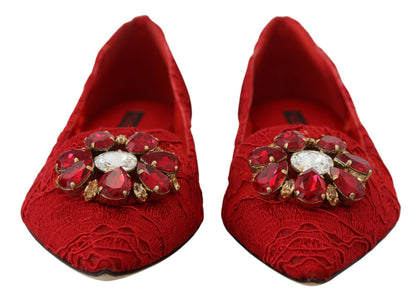 Dolce & Gabbana Red Crystal-Embellished Flats Dolce & Gabbana