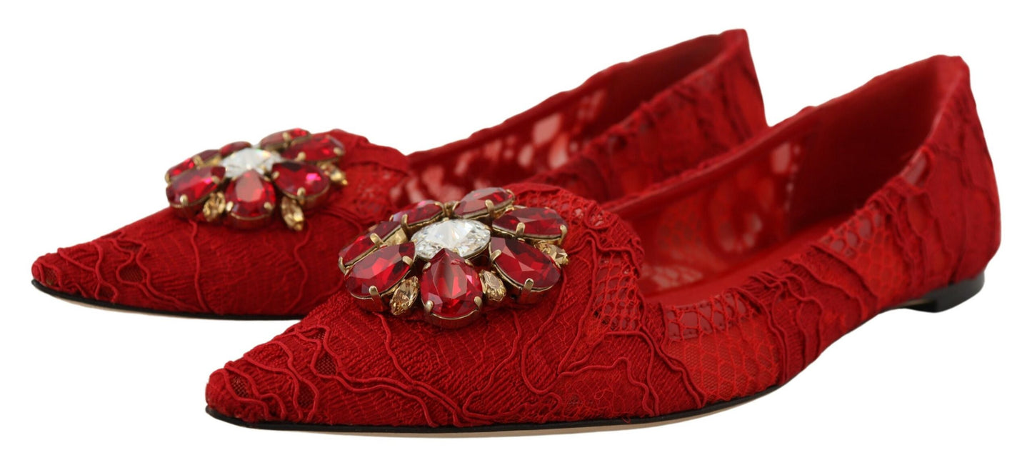 Dolce & Gabbana Red Crystal-Embellished Flats Dolce & Gabbana