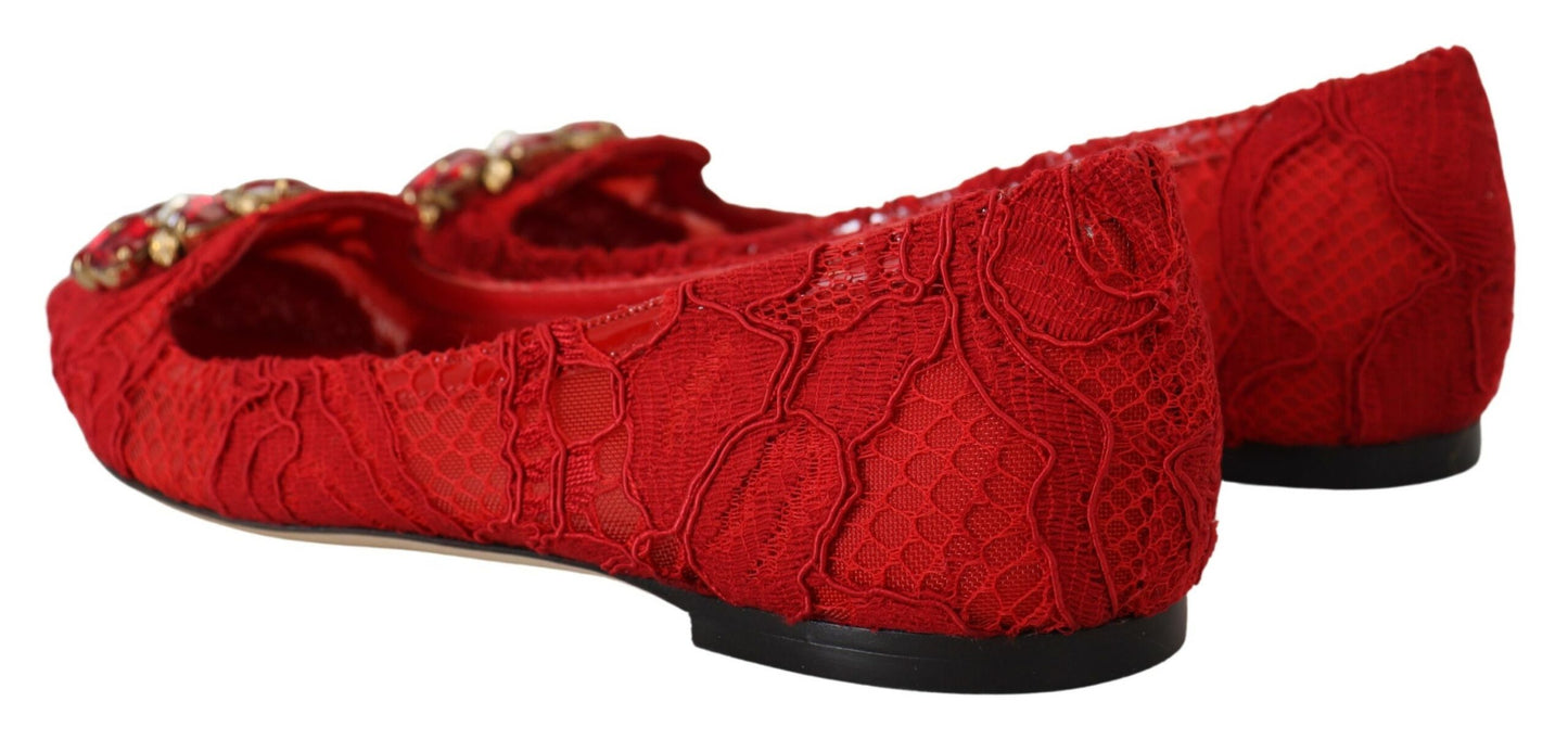 Dolce & Gabbana Red Crystal-Embellished Flats Dolce & Gabbana